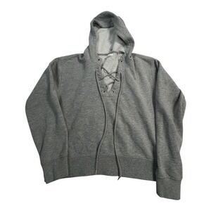 LA Hearts Grey Lace Up Hoodie Sweatshirt Cropped Casual Womens XS